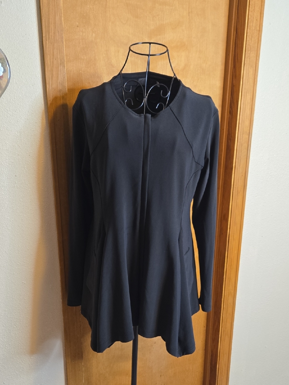 Sympli Black Long-Sleeve Flared Tunic/Jacket with Princess Seams